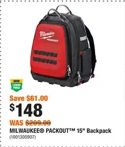 Home Depot MILWAUKEE PACKOUT 15 Backpack offer
