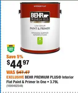 Home Depot EXCLUSIVE BEHR PREMIUM PLUS Interior Flat Paint & Primer In One • offer
