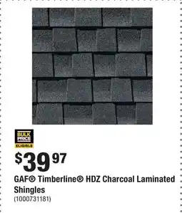 Home Depot GAF Timberline HDZ Charcoal Laminated Shingles offer