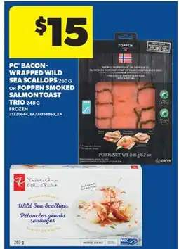 Real Canadian Superstore PC BACON-WRAPPED WILD SEA SCALLOPS, 260 G OR FOPPEN SMOKED SALMON TOAST TRIO, 248 G offer