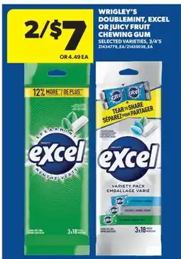 Real Canadian Superstore WRIGLEY'S DOUBLEMINT, EXCEL OR JUICY FRUIT CHEWING GUM, 3/4' S offer