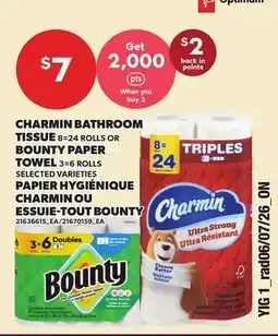 Independent Grocer CHARMIN BATHROOM TISSUE, 8=24 ROLLS OR BOUNTY PAPER TOWEL, 3=6 ROLLS offer