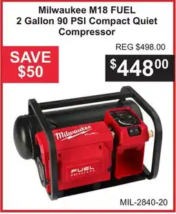 Atlas Tools & Machinery Milwaukee M18 FUEL 2 Gallon 90 PSI Compact Quiet Compressor offer