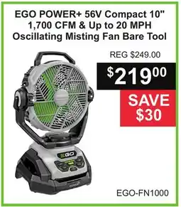 Atlas Tools & Machinery EGO POWER+ 56V Compact 10 1,700 CFM & Up to 20 MPH Oscillating Misting Fan Bare Tool offer