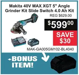 Atlas Tools & Machinery Makita 40V MAX XGT 5 Angle Grinder Kit Slide Switch 4.0 Ah Kit offer
