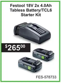 Atlas Tools & Machinery Festool 18V 2x 4.0Ah Tabless Battery/TCL6 Starter Kit offer