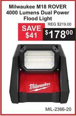 Atlas Tools & Machinery Milwaukee M18 ROVER 4000 Lumens Dual Power Flood Light offer