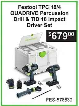 Atlas Tools & Machinery Festool TPC 18/4 QUADRIVE Percussion Drill & TID 18 Impact Driver Set offer