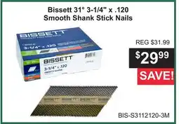 Atlas Tools & Machinery Bissett 31° 3-1/4 x .120 Smooth Shank Stick Nails offer