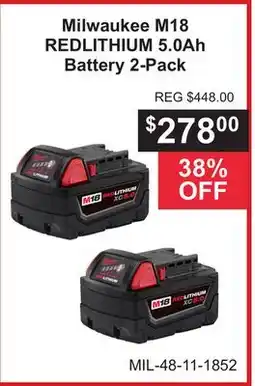 Atlas Tools & Machinery Milwaukee M18 REDLITHIUM 5.0Ah Battery 2-Pack offer