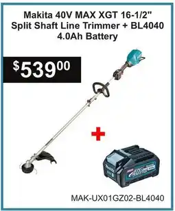 Atlas Tools & Machinery Makita 40V MAX XGT 16-1/2 Split Shaft Line Trimmer + BL4040 4.0Ah Battery offer