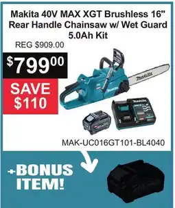 Atlas Tools & Machinery Makita 40V MAX XGT Brushless 16 Rear Handle Chainsaw w/ Wet Guard 5.0Ah Kit offer