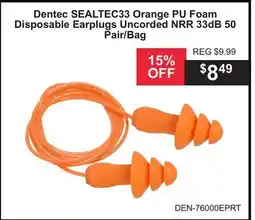 Atlas Tools & Machinery Dentec SEALTEC33 Orange PU Foam Disposable Earplugs Uncorded NRR 33dB 50 Pair/Bag offer