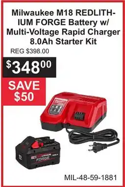 Atlas Tools & Machinery Milwaukee M18 REDLITH- IUM FORGE Battery w/ Multi-Voltage Rapid Charger 8.0Ah Starter Kit offer