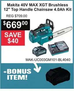 Atlas Tools & Machinery Makita 40V MAX XGT Brushless 12 Top Handle Chainsaw 4.0Ah Kit offer