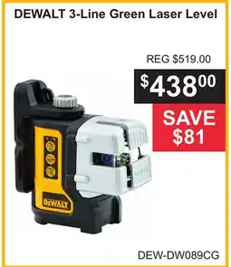 Atlas Tools & Machinery DEWALT 3-Line Green Laser Level offer
