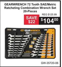 Atlas Tools & Machinery GEARWRENCH 72 Tooth SAE/Metric Ratcheting Combination Wrench Set 20-Pieces offer