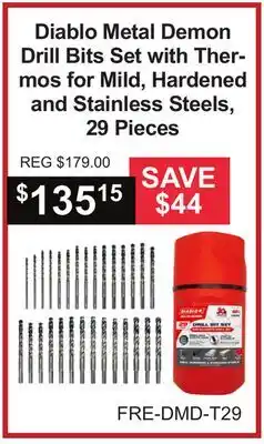 Atlas Tools & Machinery Diablo Metal Demon Drill Bits Set with Ther- mos for Mild, Hardened and Stainless Steels, 29 Pieces offer