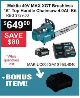 Atlas Tools & Machinery Makita 40V MAX XGT Brushless 16 Top Handle Chainsaw 4.0Ah Kit offer