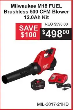 Atlas Tools & Machinery Milwaukee M18 FUEL Brushless 500 CFM Blower 12.0Ah Kit offer