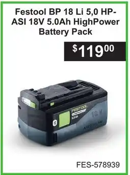 Atlas Tools & Machinery Festool BP 18 Li 5,0 HP-ASI 18V 5.0Ah HighPower Battery Pack offer