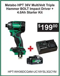 Atlas Tools & Machinery Metabo HPT 36V MultiVolt Triple Hammer BOLT Impact Driver + 4.0Ah Starter Kit offer