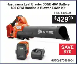 Atlas Tools & Machinery Husqvarna Leaf Blaster 350iB 40V Battery 800 CFM Handheld Blower 7.5Ah Kit offer