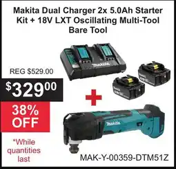 Atlas Tools & Machinery Makita Dual Charger 2x 5.0Ah Starter Kit + 18V LXT Oscillating Multi-Tool Bare Tool offer