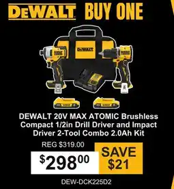 Atlas Tools & Machinery DEWALT 20V MAX ATOMIC Brushless Compact 1/2in Drill Driver and Impact Driver 2-Tool Combo 2.0Ah Kit offer