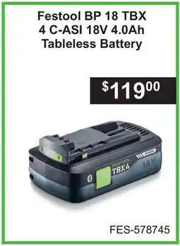 Atlas Tools & Machinery Festool BP 18 TBX 4 C-ASI 18V 4.0Ah Tableless Battery offer