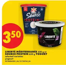 No Frills LIBERTÉ MÉDITERRANÉE 500 G OR SOURCE PROTEIN 650 G YOGURT offer
