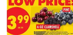No Frills BLACKBERRIES each, 6 OZ CLAMSHELL, BLUEBERRIES each, PINT, OR CHERRIES offer