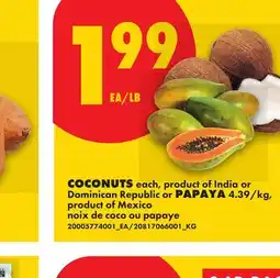No Frills COCONUTS, each or PAPAYA offer