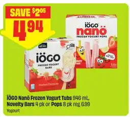 FreshCo IÖGO Nanô Frozen Yogurt Tubs 946 mL, Novelty Bars 4 pk or Pops 8 pk offer