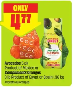 FreshCo Avocados 5 pk Product of Mexico or Compliments Oranges 3 lb Product of Egypt or Spain 1.36 kg offer