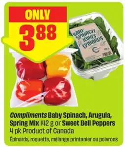 FreshCo Compliments Baby Spinach, Arugula, Spring Mix or Sweet Bell Peppers 4 pk Product of Canada offer