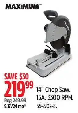 Canadian Tire 14˝ Chop Saw. 15A. 3300 RPM offer