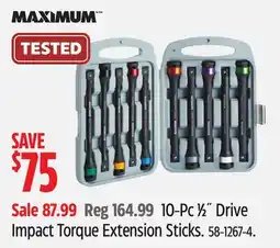 Canadian Tire MAXIMUM 10-Pc 1⁄2˝ Drive Impact Torque Extension Sticks offer