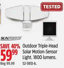 Canadian Tire Sunforce Outdoor Triple-Head Solar Motion-Sensor Light offer
