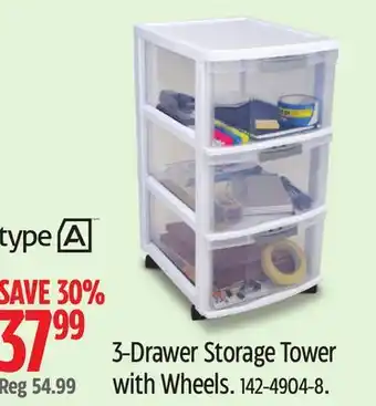 Canadian Tire Type A 3-Drawer Storage Tower with Wheels offer