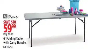 Canadian Tire For Living 6' Folding Table with Carry Handle offer