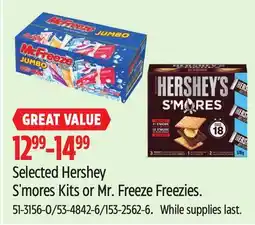 Canadian Tire Selected Hershey S'mores Kits or Mr. Freeze Freezies offer