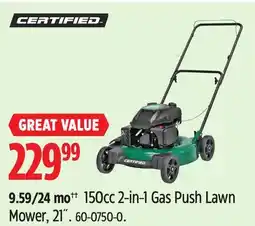 Canadian Tire Certified 150cc 2-in-1 Gas Push Lawn Mower offer