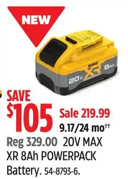 Canadian Tire DEWALT 20V MAX XR 8Ah POWERPACK Battery offer