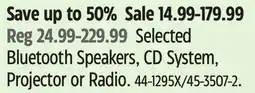 Canadian Tire Selected Bluetooth Speakers, CD System, Projector or Radio offer