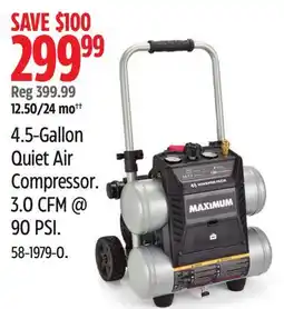Canadian Tire 4.5-Gallon Quiet Air Compressor. 3.0 CFM @ 90 PSI offer