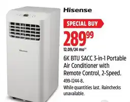 Canadian Tire Hisense 6K BTU SACC 3-in-1 Portable Air Conditioner with Remote Control, 2-Speed offer