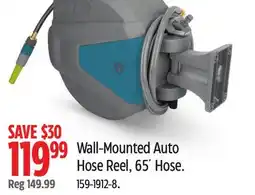 Canadian Tire Yardworks Wall-Mounted Auto Hose Reel, 65' Hose offer