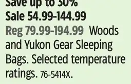 Canadian Tire Woods and Yukon Gear Sleeping Bags offer