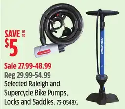 Canadian Tire Selected Raleigh and Supercycle Bike Pumps, Locks and Saddles offer